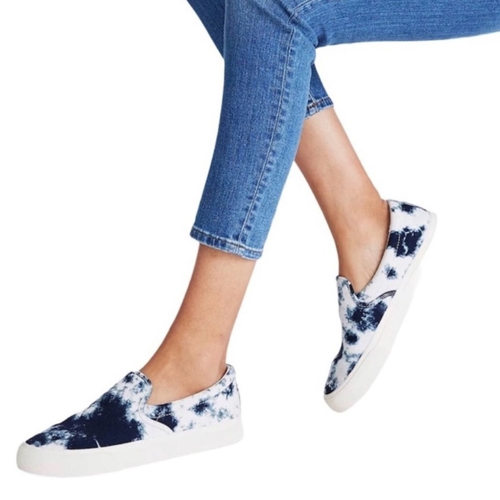NWOT Madewell Sidewalk Slip On Sneakers Tie Dye Blue White